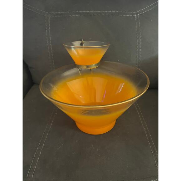 Blendo Glass Chip & Dip Set 3 Piece Orange Frosted Glass Vintage EUC! - Picture 1 of 4